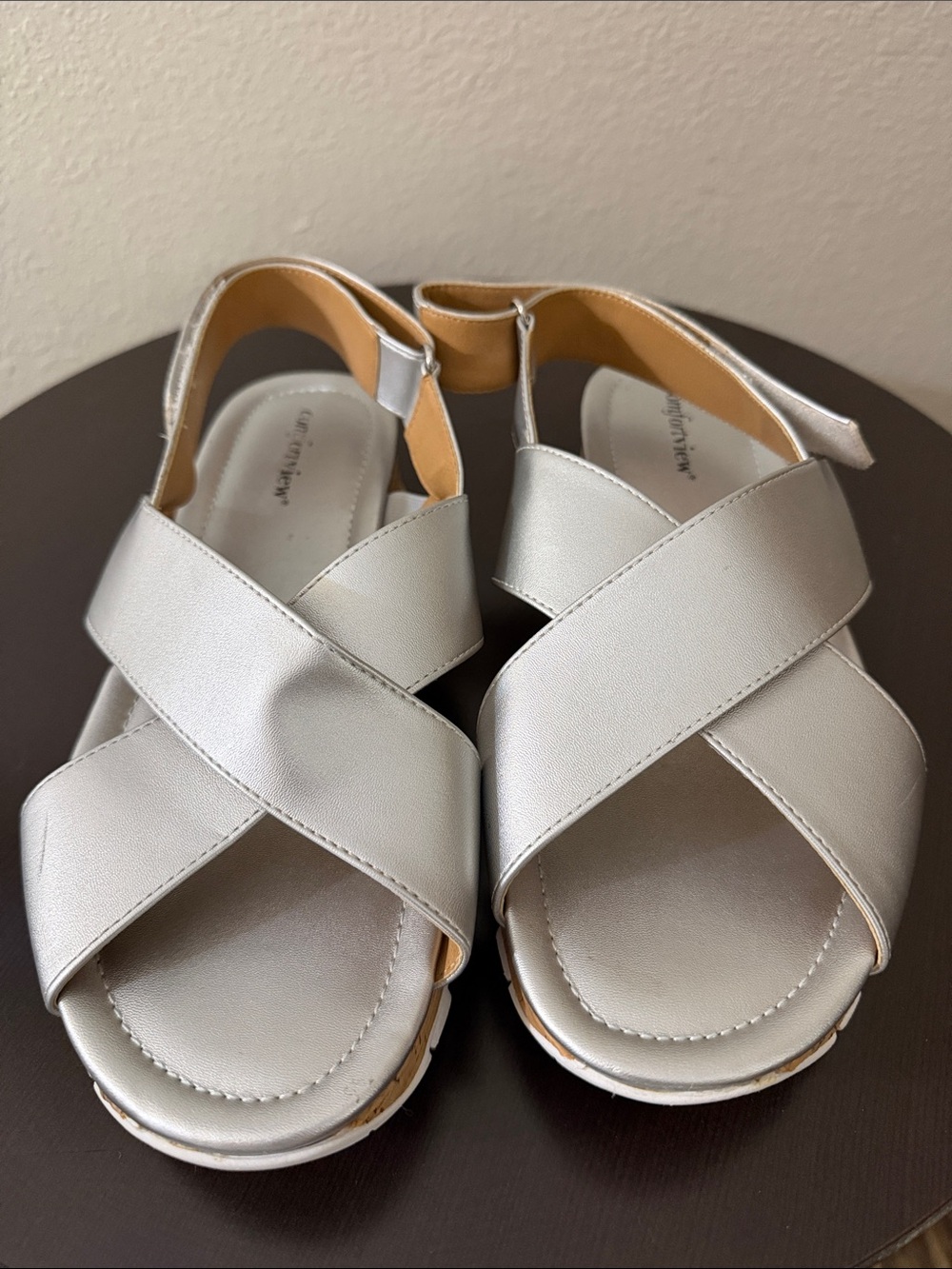 comfortview Silver Crisscross Slingback Sandals
